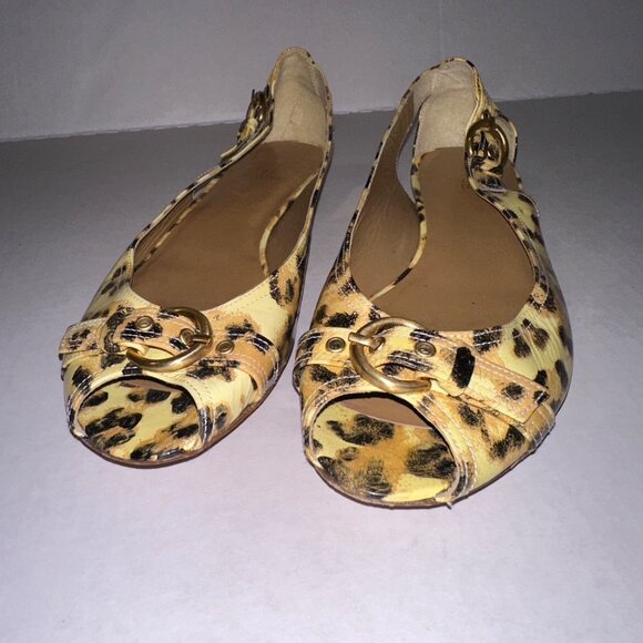 Stuart Wietzman Leather Animal Print Peep Toe Slip On‎ Flats Shoes Womens 7.5 M - Picture 5 of 8